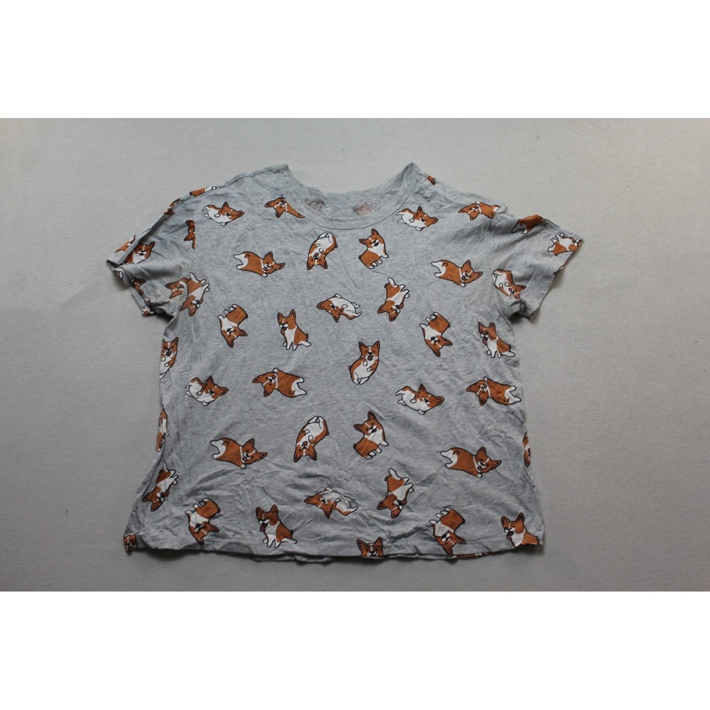 Zoe + Liv Corgi Dog Print T-Shirt Women Extra Large Gray Excellent Short Sleeve